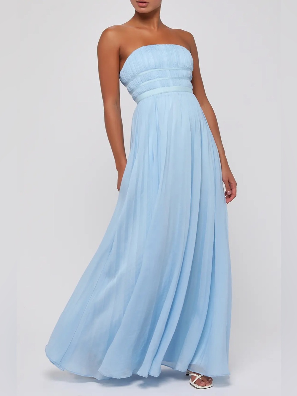 Lulu’s Calais Strapless Pleated Formal Maxi Dress Size Medium Blue NWOT